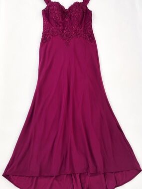 Cinderella Divine Burgundy Lace Bodice Formal Prom Evening Gown